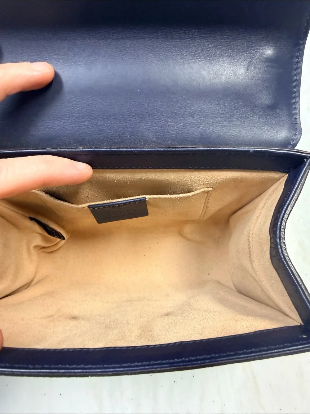 Gucci Blue Leather & GG Canvas Padlock Chain Shoulder Bag